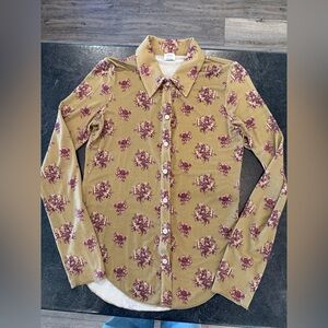 Size small Wilfred pose beige Button-Down Shirt with Plum Floral Print